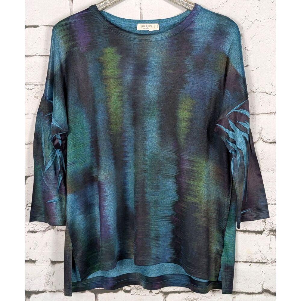 JESS & JANE Teal Space Dye Artwear Liquid Knit Sublimation Tunic USA Made Large